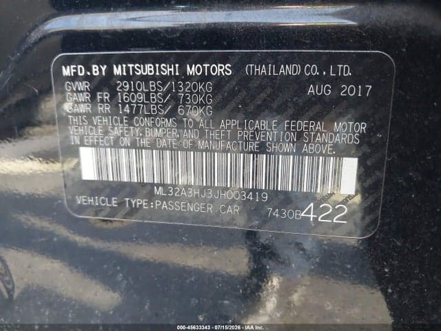 2018 MITSUBISHI MIRAGE ES 9