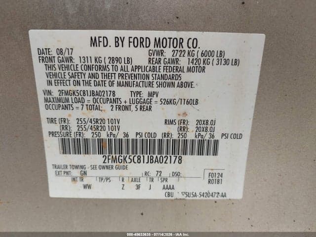 2018 FORD FLEX SEL 9