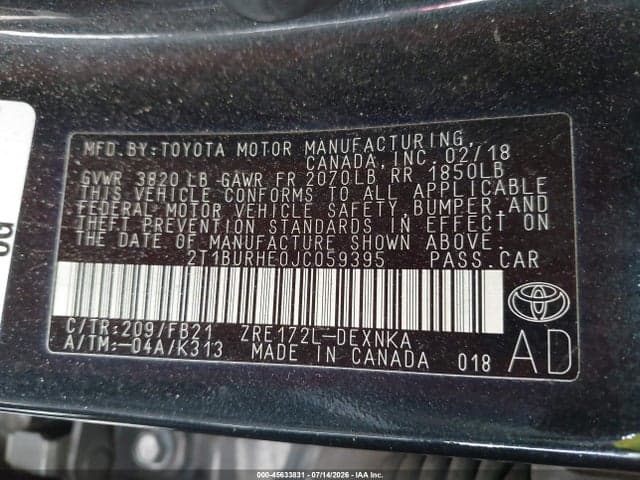 2018 TOYOTA COROLLA LE 9