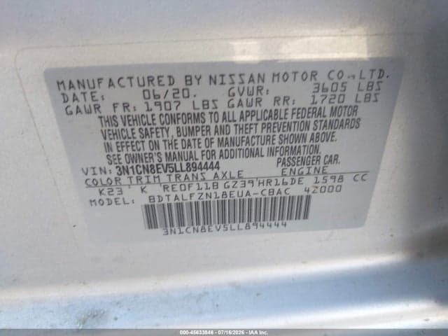 2020 NISSAN VERSA SV XTRONIC CVT 9