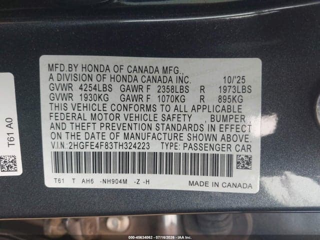 2026 HONDA CIVIC HYBRID SPORT/SPORT TOURING 9