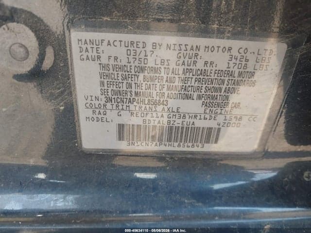 2017 NISSAN VERSA 1.6 SV 9