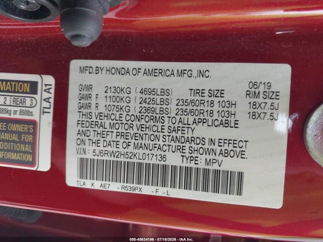 2019 HONDA CR-V EX 9