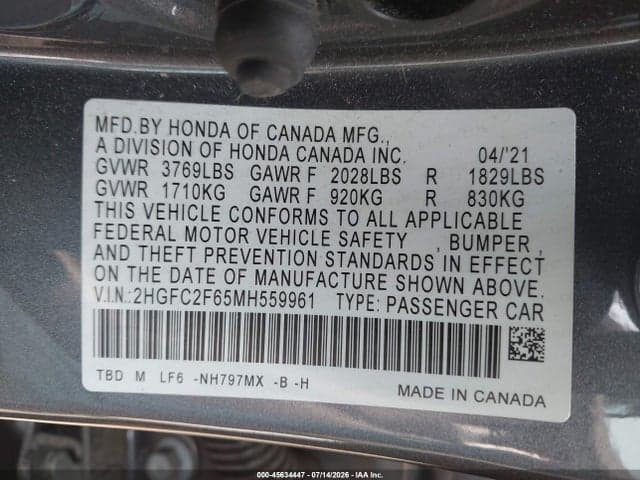 2021 HONDA CIVIC LX 9