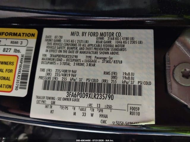 2020 FORD FUSION TITANIUM 9