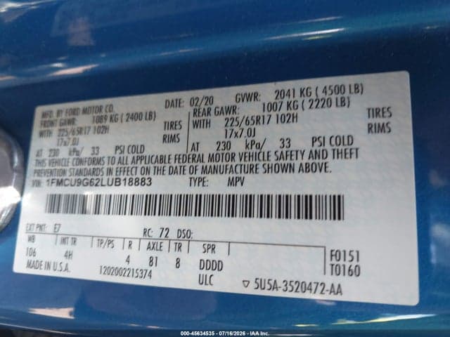 2020 FORD ESCAPE SE 9