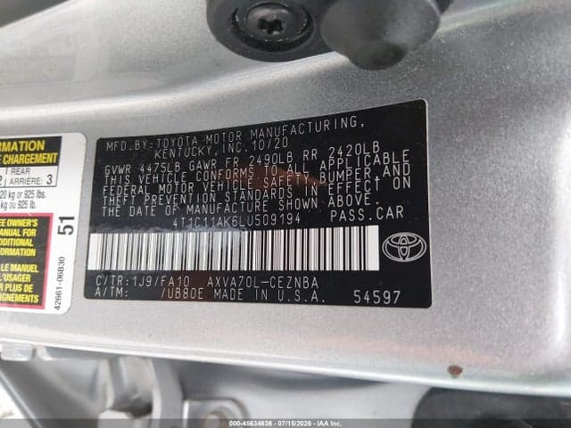 2020 TOYOTA CAMRY LE 9