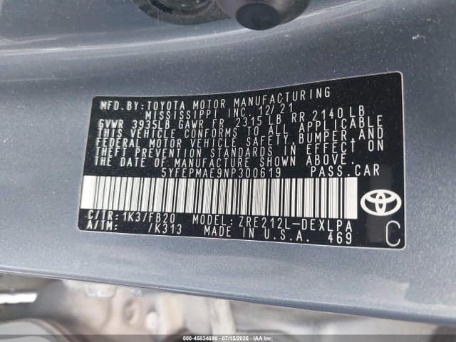 2022 TOYOTA COROLLA LE 9