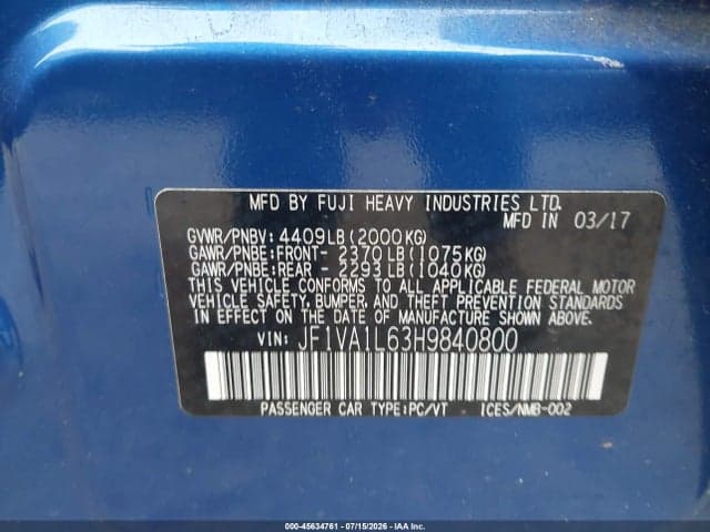 2017 SUBARU WRX LIMITED 9