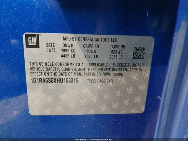 2017 CHEVROLET VOLT LT 9