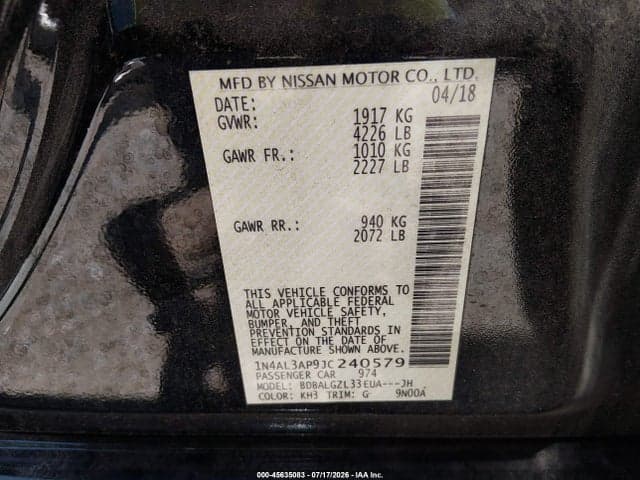 2018 NISSAN ALTIMA 2.5 S 9