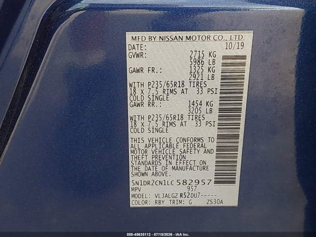 2020 NISSAN PATHFINDER SL 2WD 9