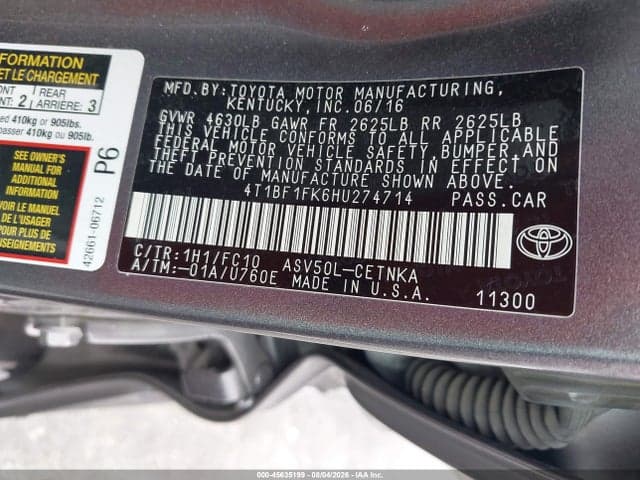 2017 TOYOTA CAMRY LE 9