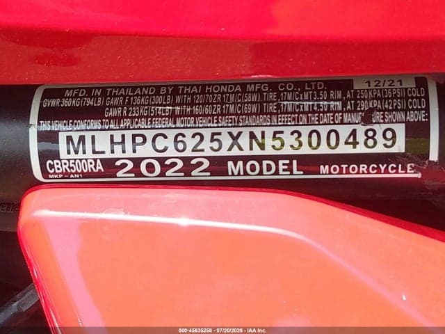 2022 HONDA CBR500 RA 10