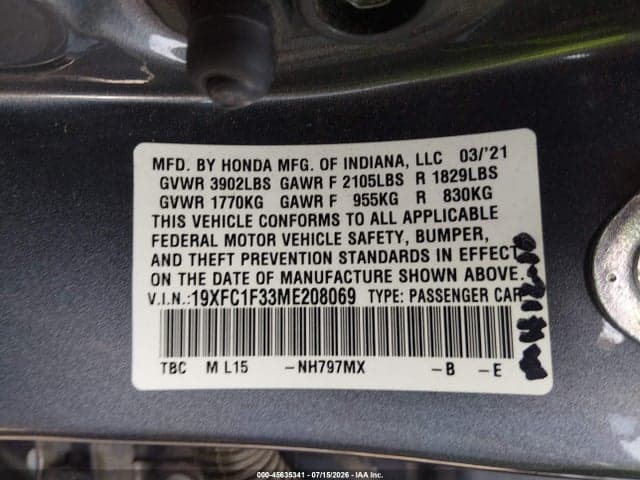 2021 HONDA CIVIC EX 9