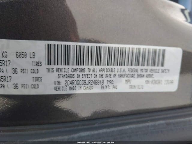 2018 DODGE GRAND CARAVAN SXT 9