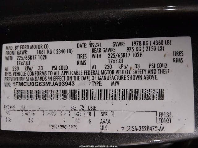 2021 FORD ESCAPE SE 9