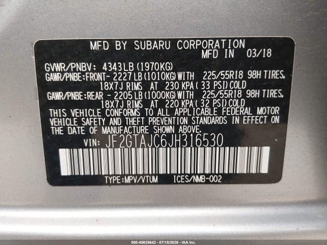 2018 SUBARU CROSSTREK 2.0I LIMITED 9