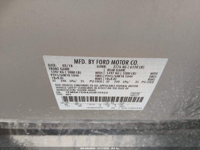 2018 FORD EXPLORER XLT 9