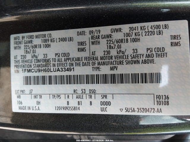 2020 FORD ESCAPE SEL 9