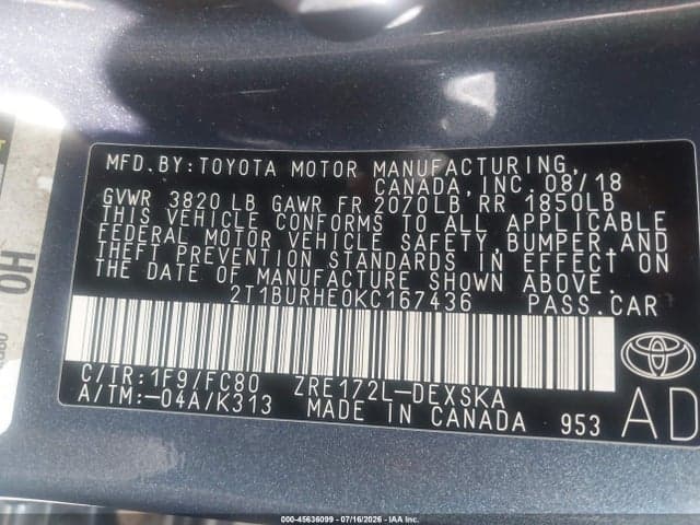 2019 TOYOTA COROLLA SE 9