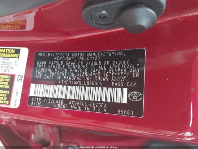 2020 TOYOTA CAMRY XLE 9