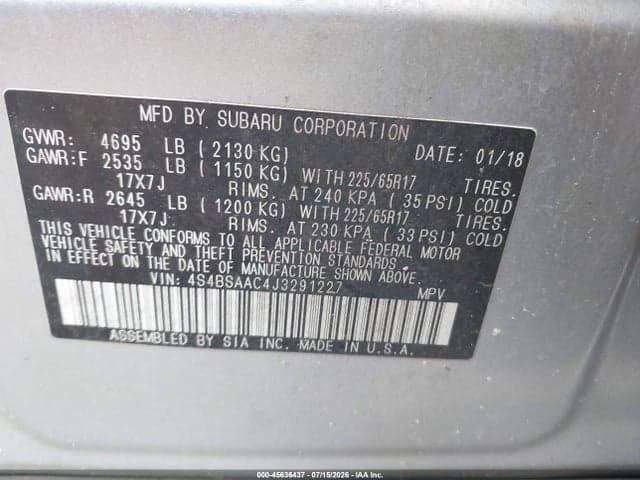 2018 SUBARU OUTBACK 2.5I 9