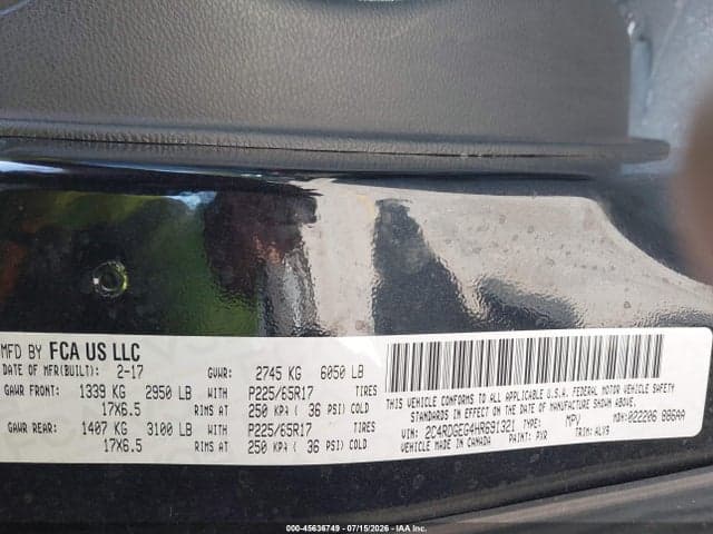 2017 DODGE GRAND CARAVAN GT 9