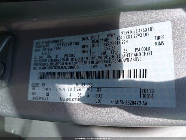 2018 FORD ESCAPE SE 9
