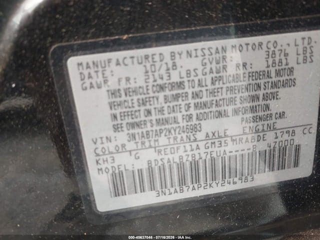 2019 NISSAN SENTRA S 9