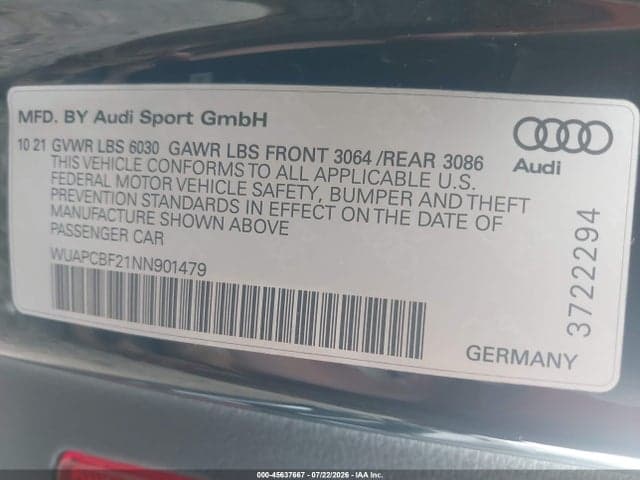2022 AUDI RS 7 SPORTBACK TFSI QUATTRO TIPTRONIC 9