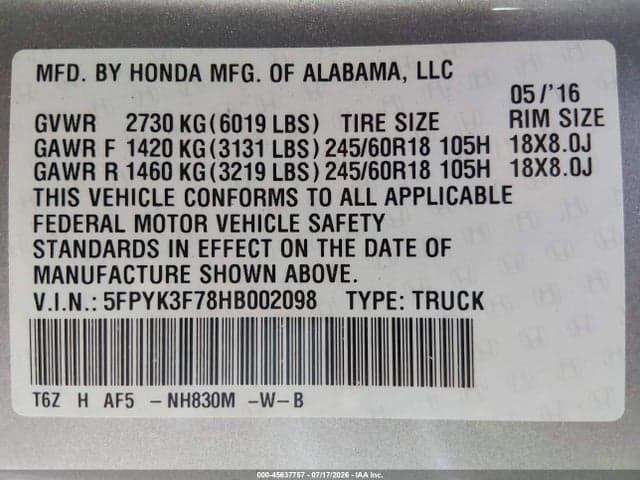 2017 HONDA RIDGELINE RTL-E 9