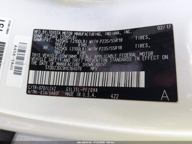 2017 TOYOTA SIENNA XLE PREMIUM 7 PASSENGER 9