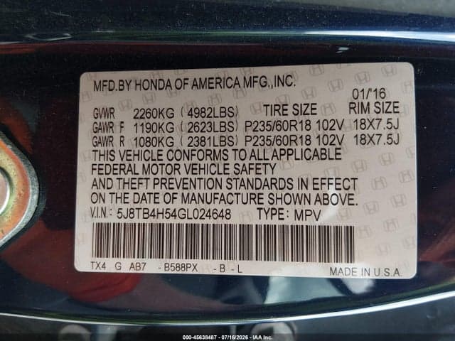 2016 ACURA RDX TECHNOLOGY ACURAWATCH PLUS PACKAGES/TECHNOLOGY PACKAGE 9