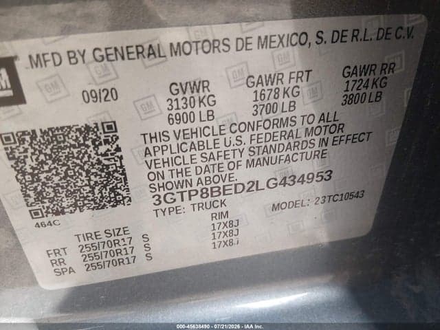 2020 GMC SIERRA 1500 2WD SHORT BOX SLE 9