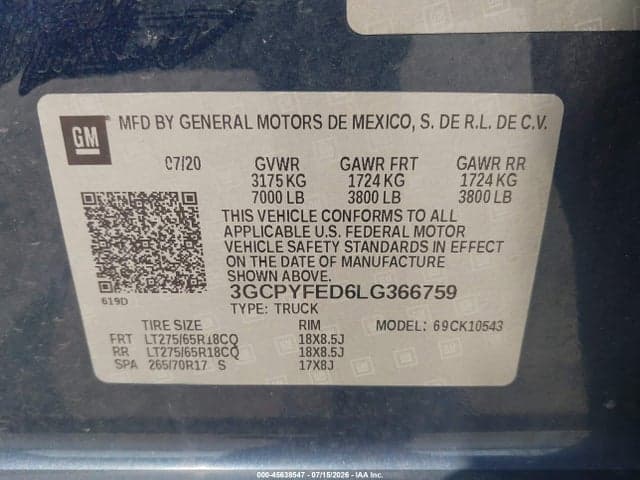 2020 CHEVROLET SILVERADO 1500 4WD SHORT BED LT TRAIL BOSS 9