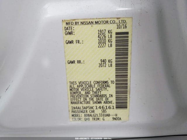 2017 NISSAN ALTIMA 2.5 S 9