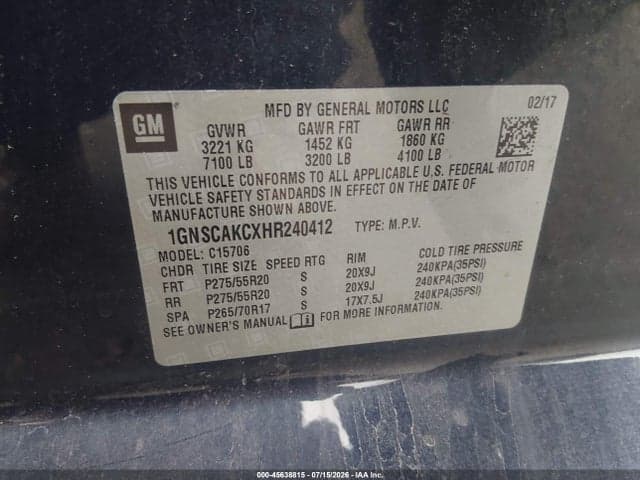 2017 CHEVROLET TAHOE LS 9