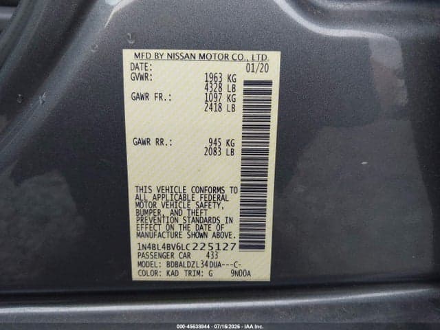 2020 NISSAN ALTIMA S FWD 9