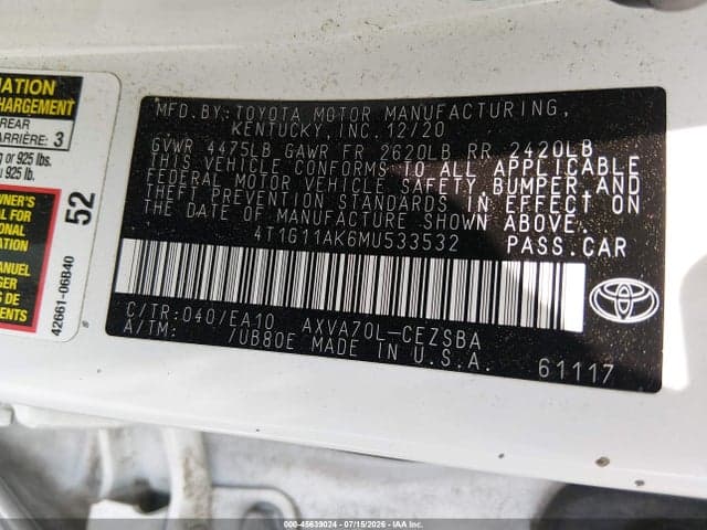 2021 TOYOTA CAMRY SE 9