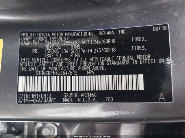 2018 TOYOTA HIGHLANDER XLE 9