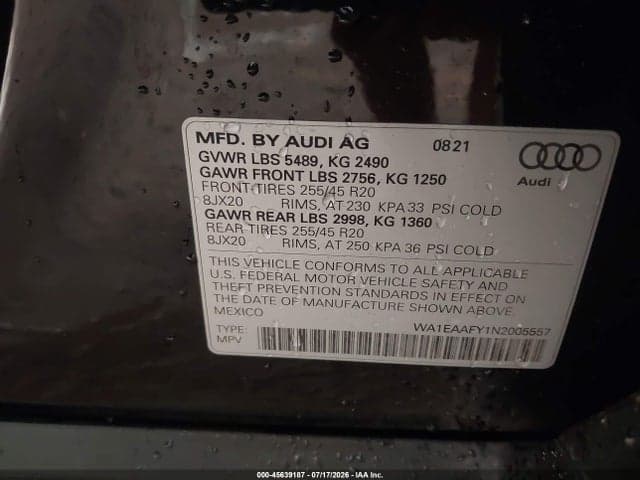2022 AUDI Q5 PREMIUM PLUS 45 TFSI S LINE QUATTRO S TRONIC 9