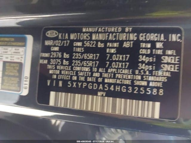 2017 KIA SORENTO 3.3L LX 9