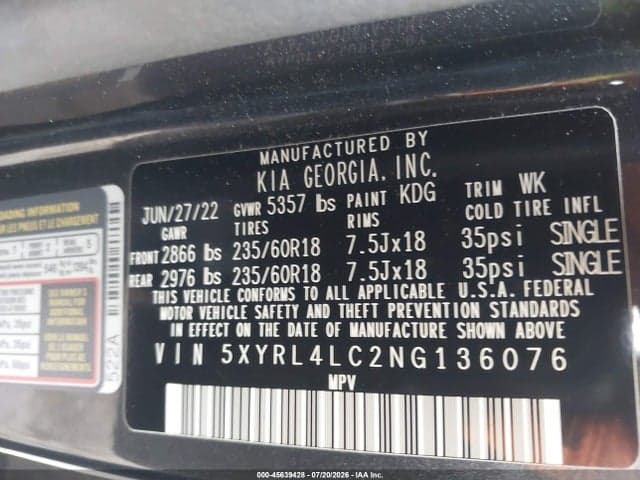 2022 KIA SORENTO S 9