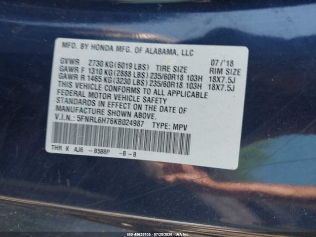 2019 HONDA ODYSSEY EX-L 9