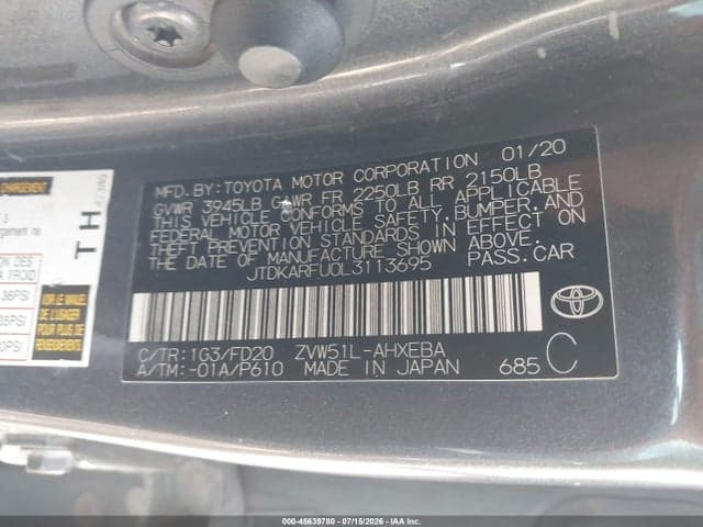 2020 TOYOTA PRIUS LE 9