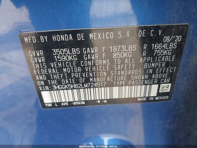2020 HONDA FIT EX 9