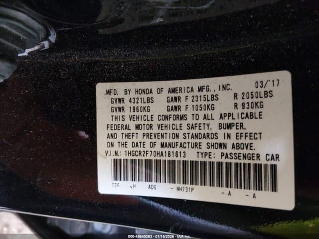 2017 HONDA ACCORD EX 9