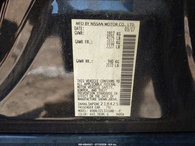 2017 NISSAN ALTIMA 2.5 SV 9