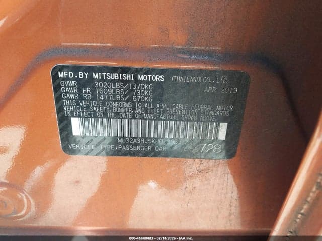 2019 MITSUBISHI MIRAGE ES 9